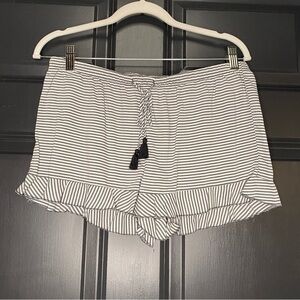 Gilligan & O'Malley Striped Ruffle Hem Sleep Shorts Grey & White Size Small